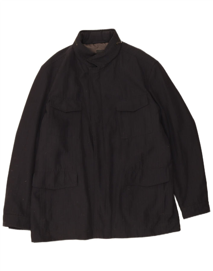 Hugo Boss Mens Windbreaker Jacket IT 56 3XL Black Virgin Wool