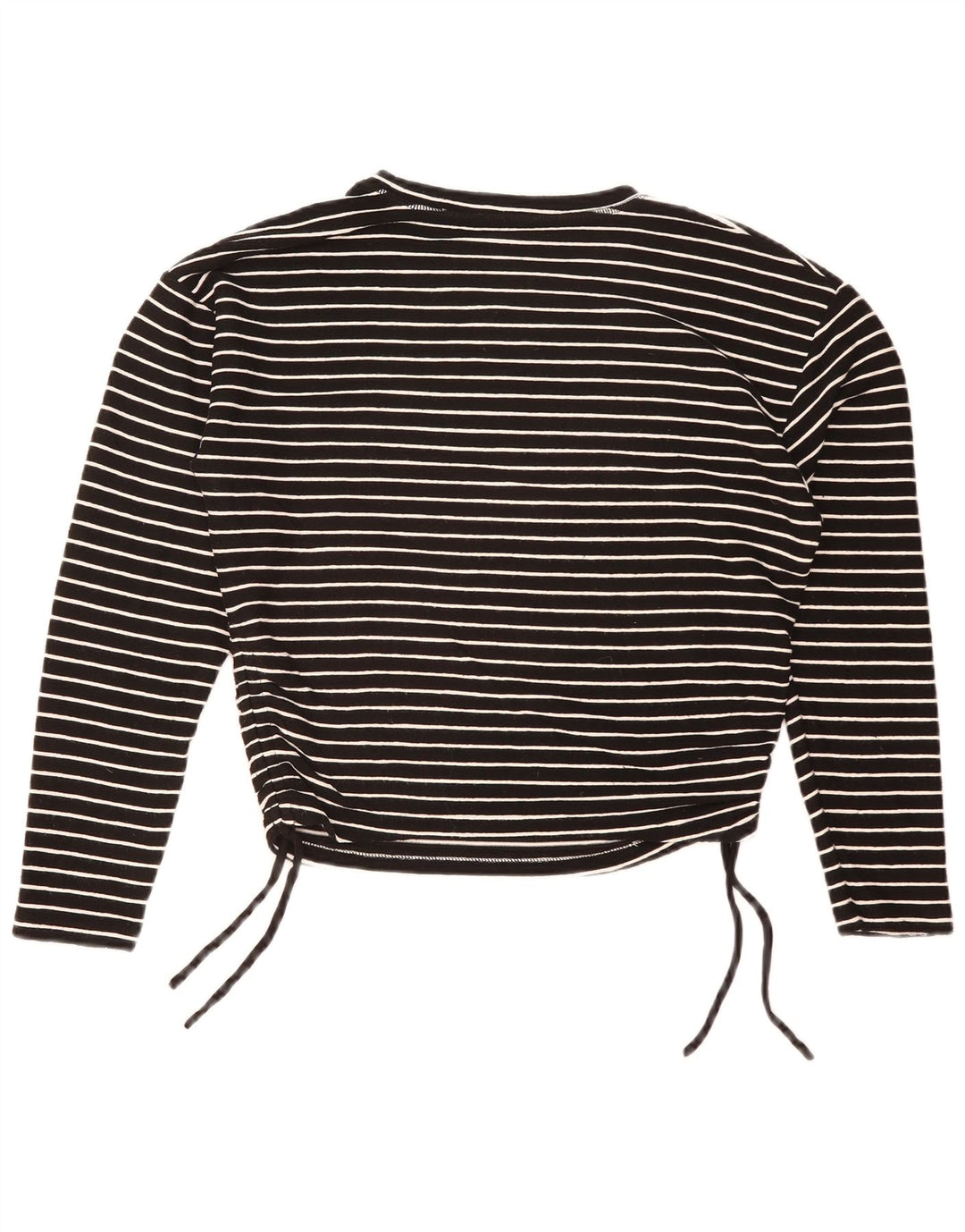 Zara Damen Crop Top Langarm UK 16 Large Schwarz gestreift Polyester