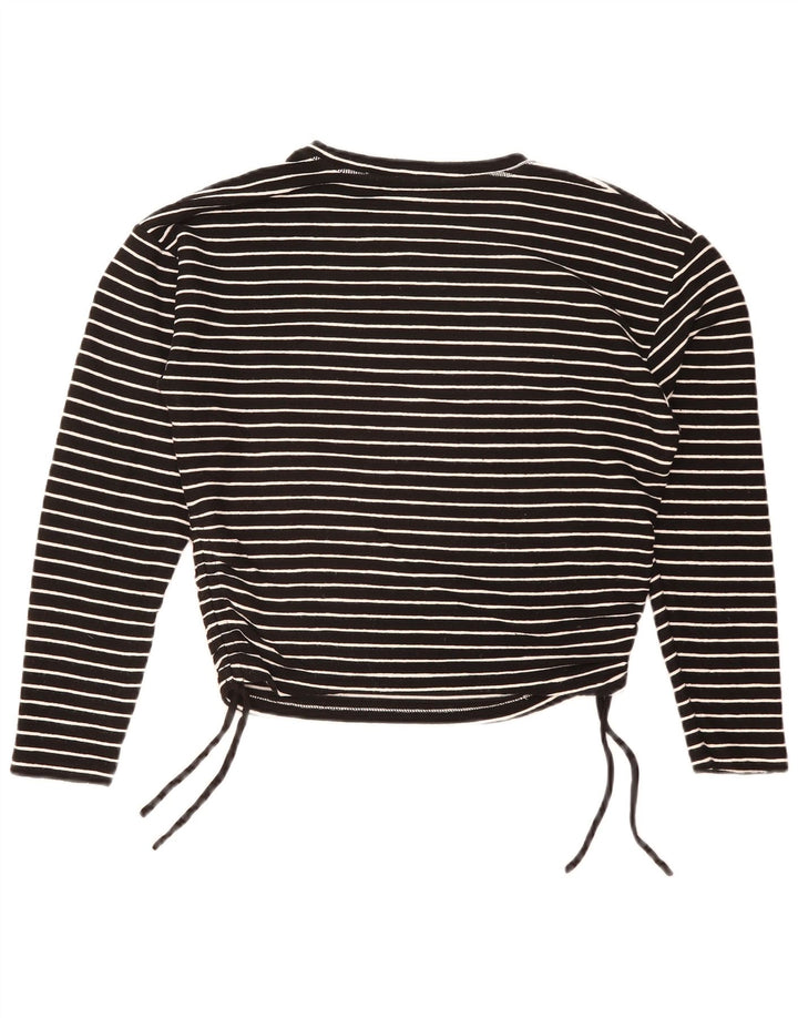Zara Damen Crop Top Langarm UK 16 Large Schwarz gestreift Polyester