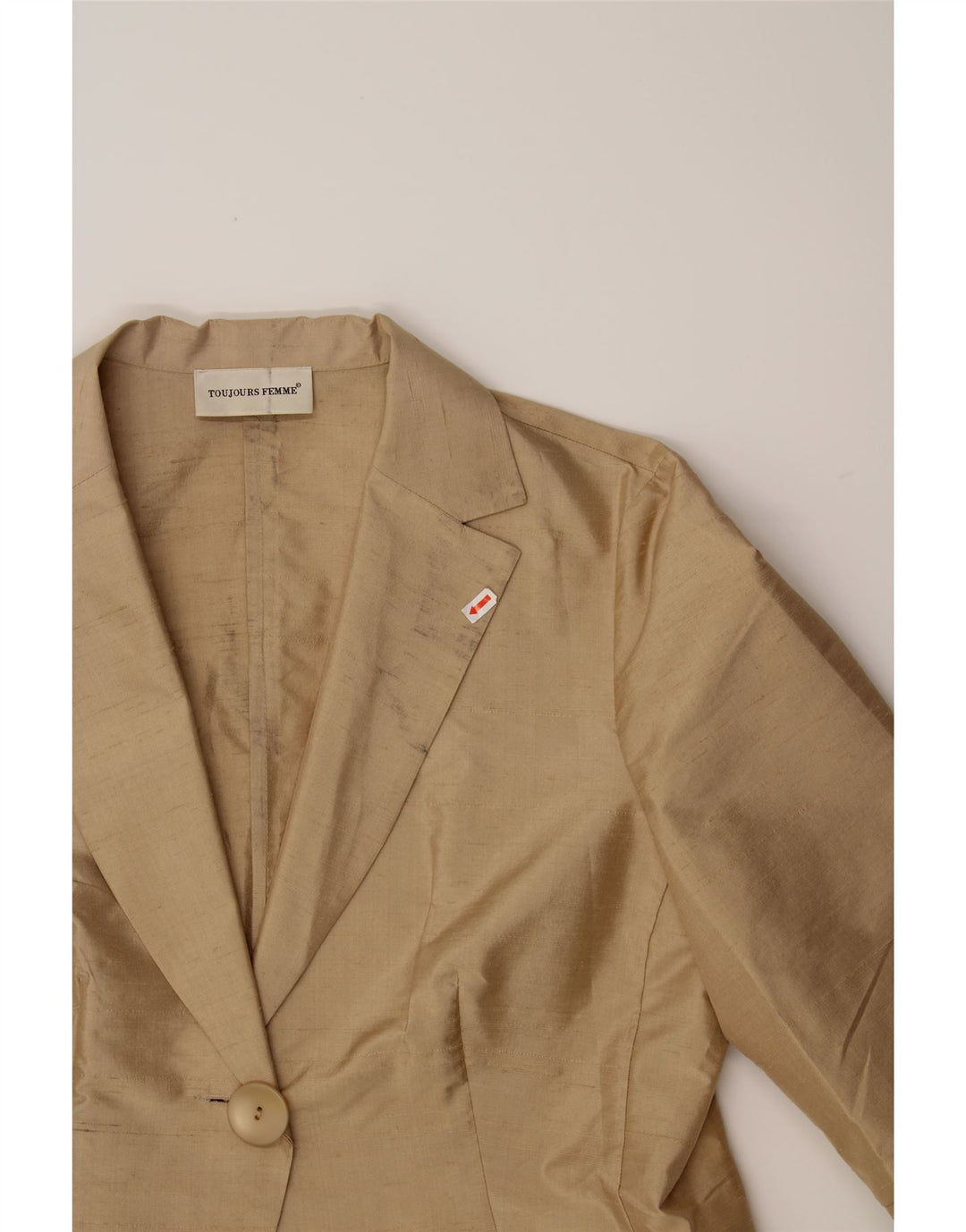 TOUJOURS Womens 1 Button 3/4 Sleeve Blazer Jacket IT 52 2XL Beige Silk Vintage Toujours and Second-Hand Toujours from Messina Hembry 