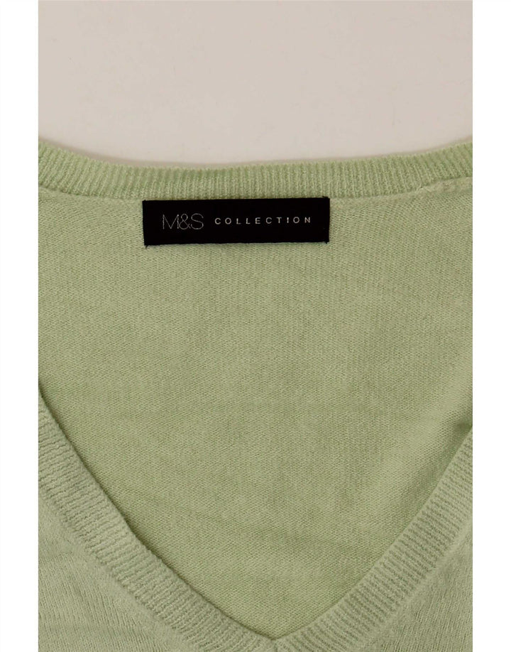 Marks & Spencer Womens V-Neck Jumper Sweater UK 16 Large Green
