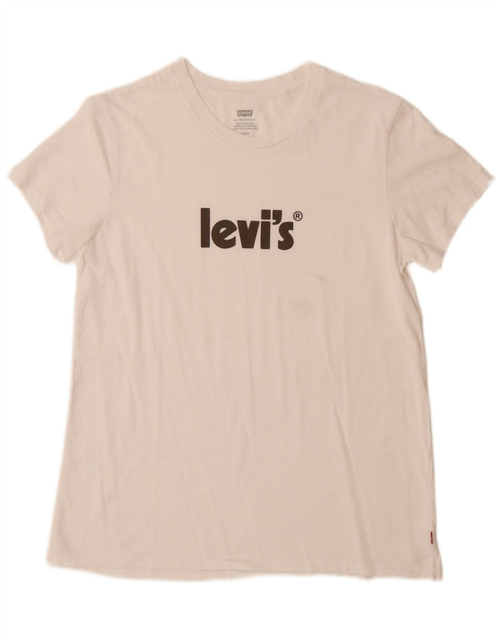 LEVI'S Dame Grafisk T-Shirt Top UK 12 Medium White