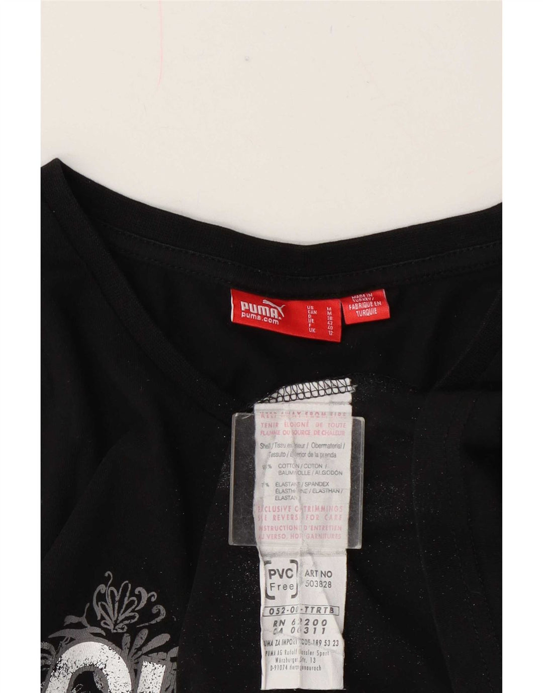 Puma Womens Regular Graphic T-Shirt Top UK 12 Medium Black Cotton