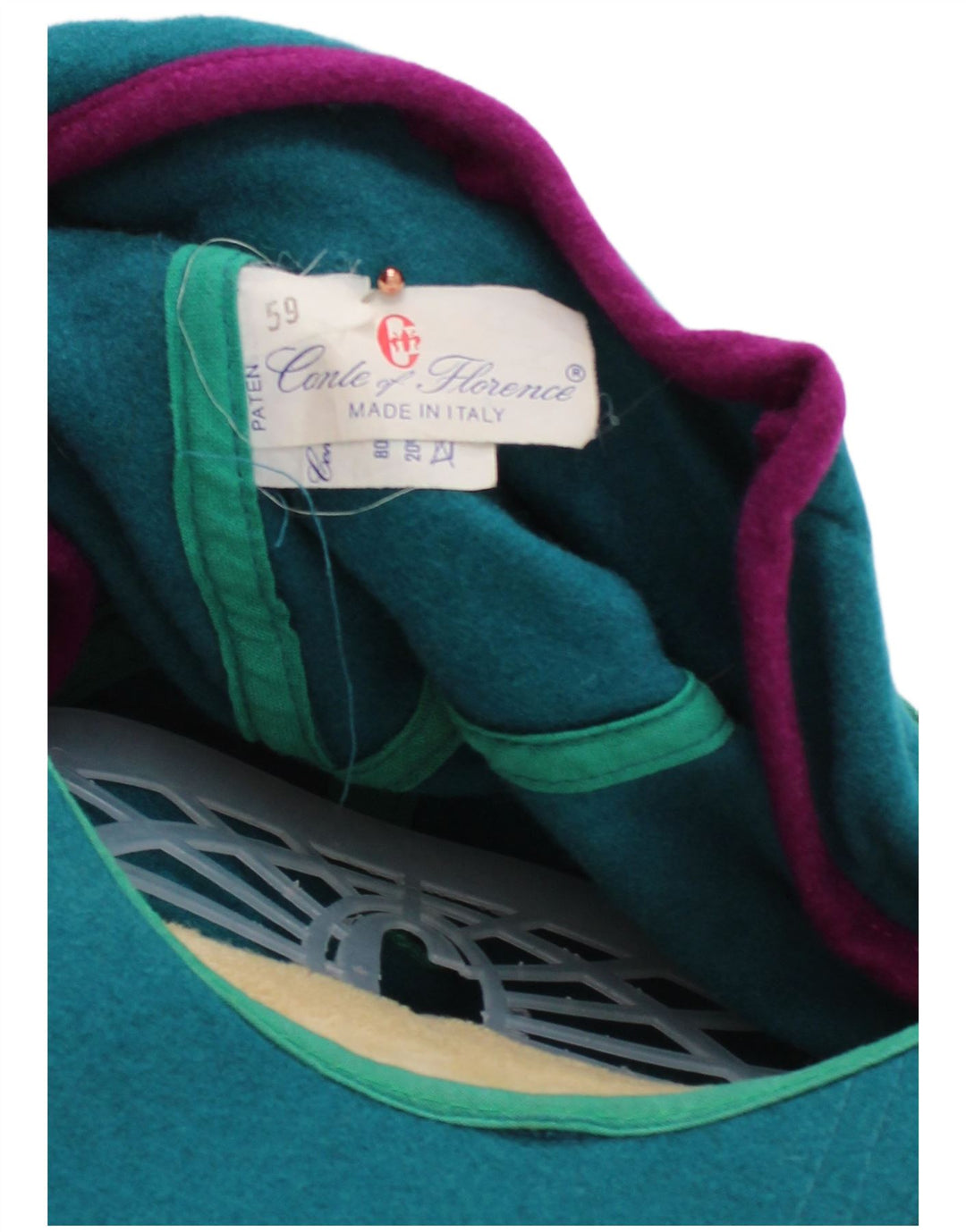 CONTE OF FLORENCE Mens Graphic Baseball Cap Large Turquoise Wool