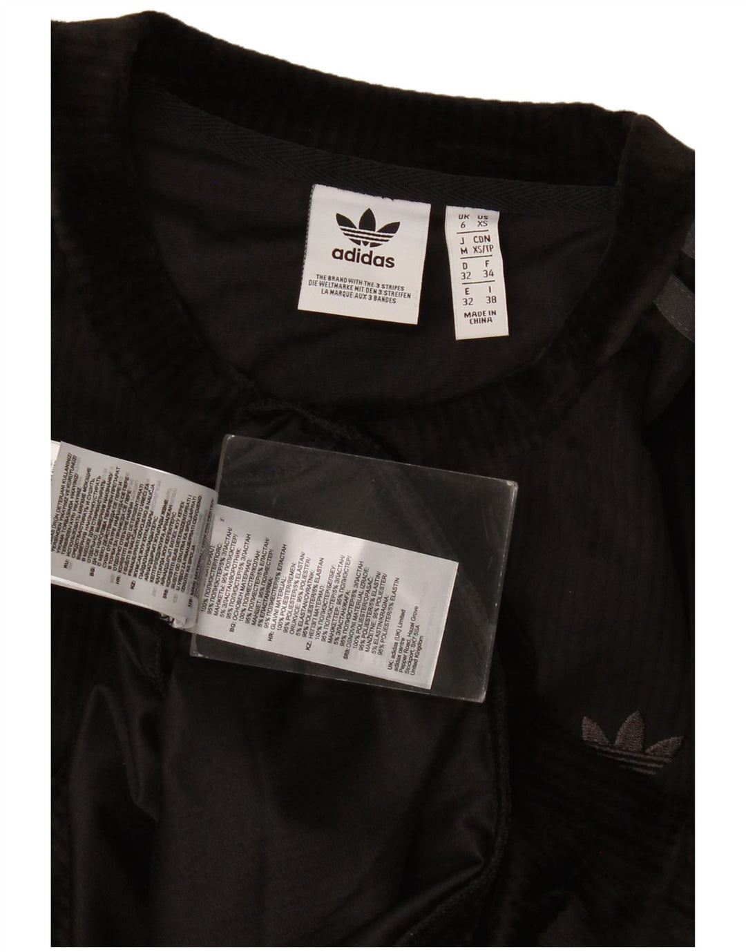 Adidas Womens Oversized Velour Sweatshirt Jumper UK 6 XS Black Polyester