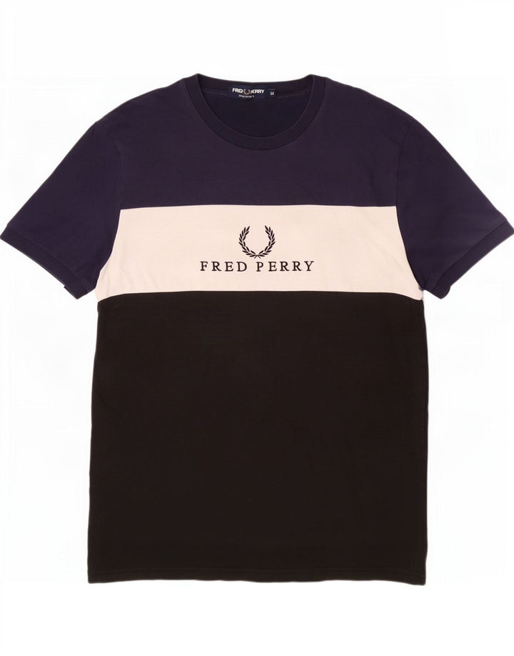 Tricou cu grafic Fred Perry pentru bărbați Top mediu negru din bumbac color bloc