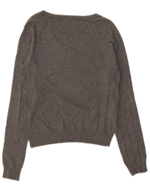 Zara Womens Crop V-Neck Jumper Sweater UK 12 Medium Grey Cotton