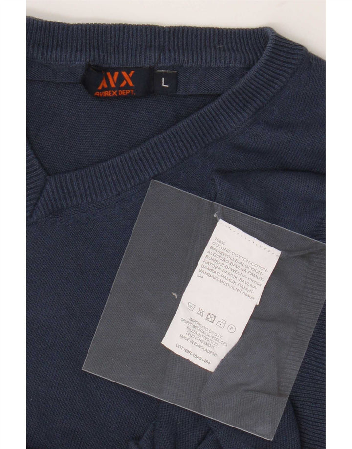 Avirex Męski sweter z dekoltem w kształcie litery V, duży, niebieski, bawełniany