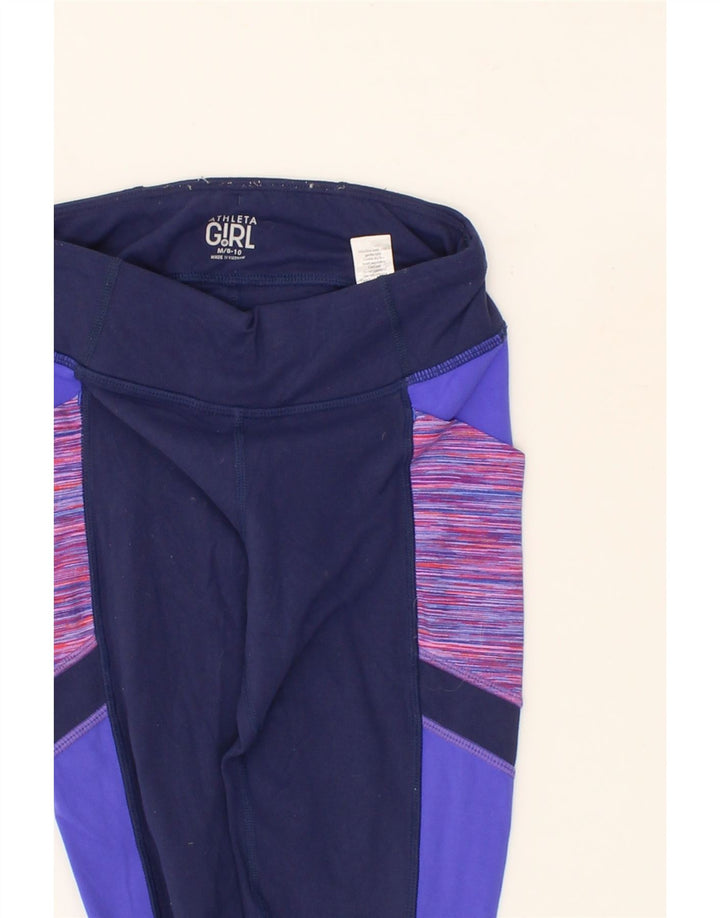 ATHLETA Girls Leggings 8-9 Years Medium Navy Blue Colourblock Nylon Vintage Athleta and Second-Hand Athleta from Messina Hembry 