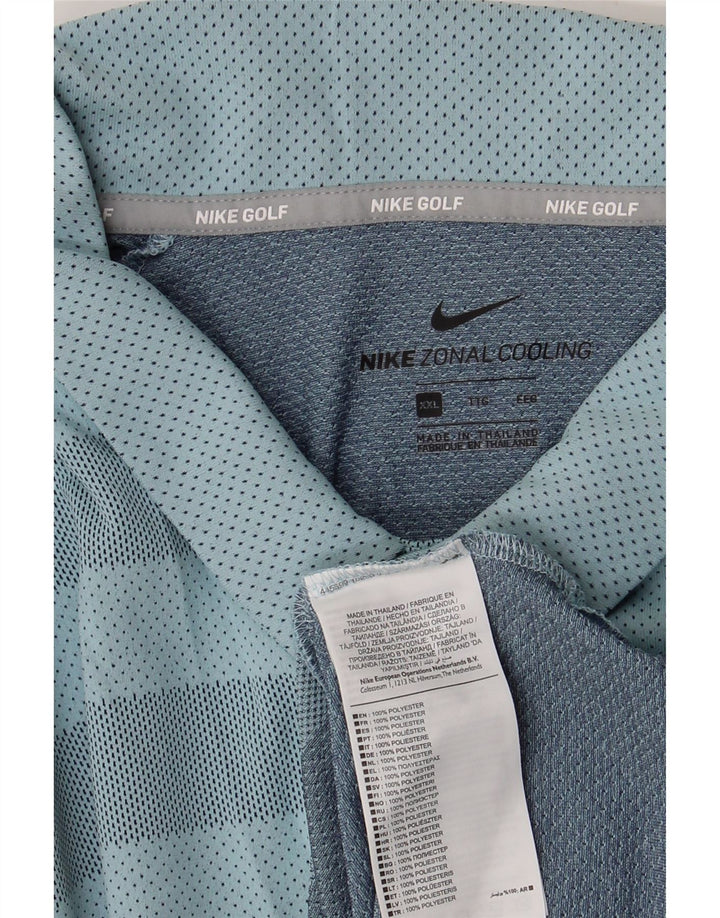 NIKE Mens Polo Shirt 2XL Blue Striped Polyester