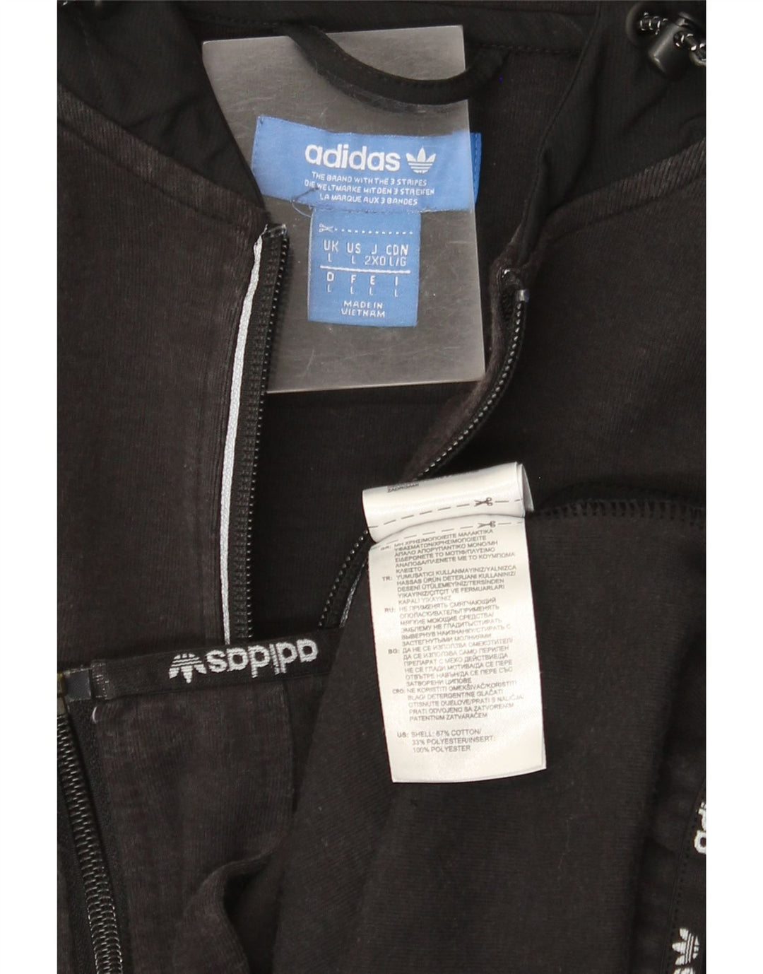 Adidas Mens Zip Hoodie Sweater Large Black Cotton