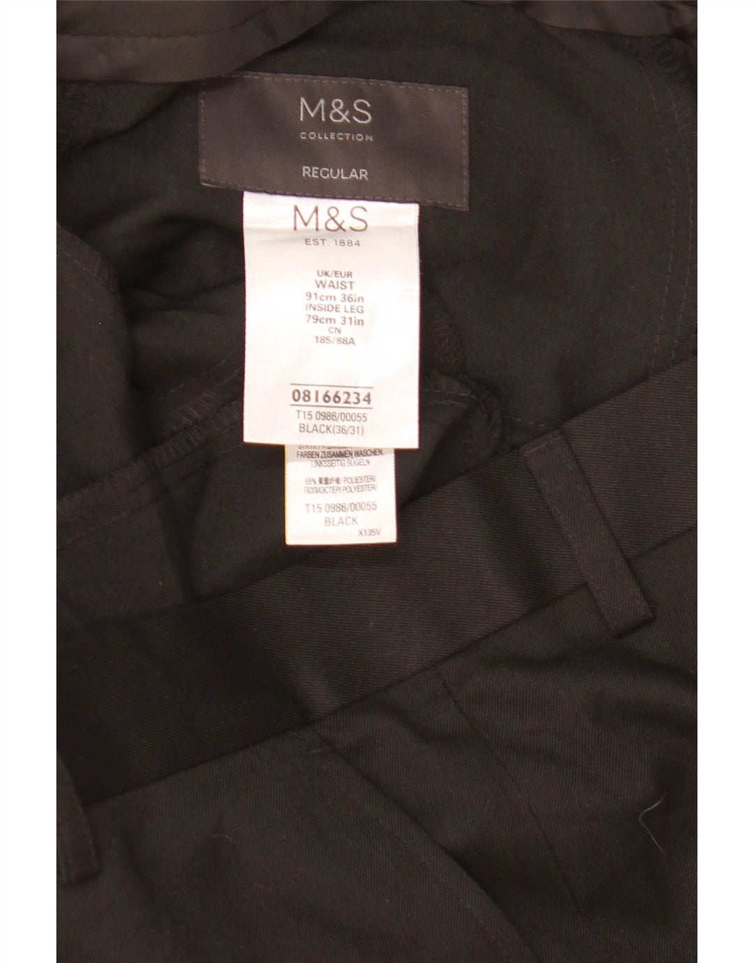 Marks & Spencer Mens Regular Suit Trousers W36 L25 Black Polyester