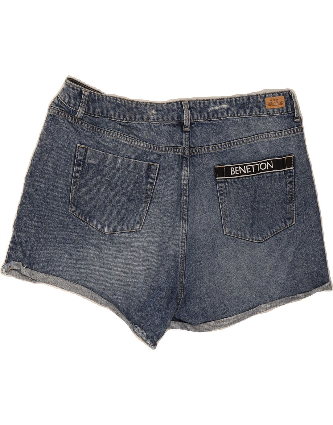 BENETTON Womens Distressed Denim Shorts W34 Large  Blue Cotton Vintage Benetton and Second-Hand Benetton from Messina Hembry 