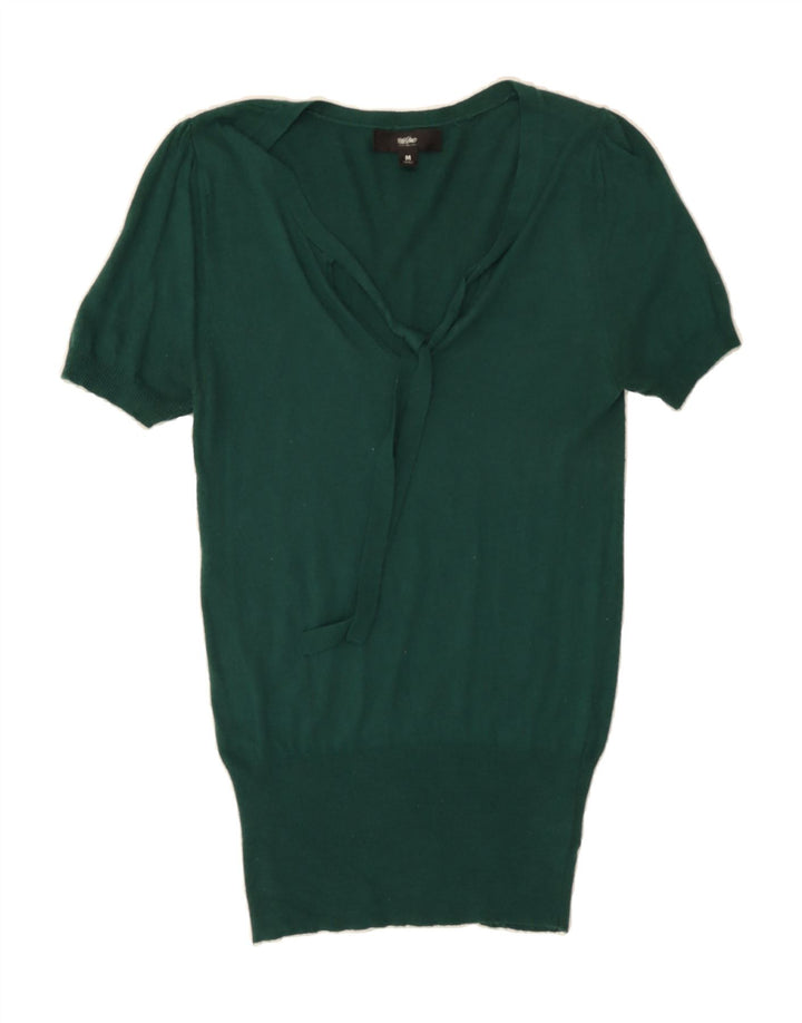 MOSSIMO Womens Short Sleeve V-Neck Jumper Sweater UK 12 Medium Green Vintage Mossimo and Second-Hand Mossimo from Messina Hembry 