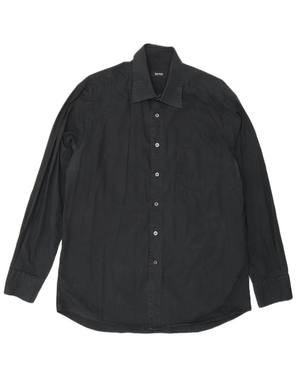 Hugo Boss Mens Shirt Size 16 1/2 Large Black Cotton