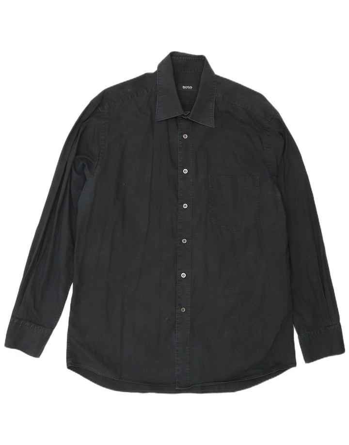Hugo Boss Mens Shirt Size 16 1/2 Large Black Cotton
