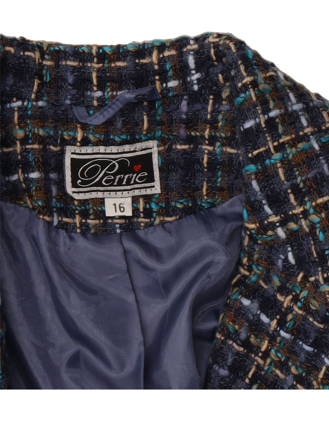 VINTAGE Womens 3 Button Blazer Jacket UK 16 Large Navy Blue Check Vintage Vintage and Second-Hand Vintage from Messina Hembry 