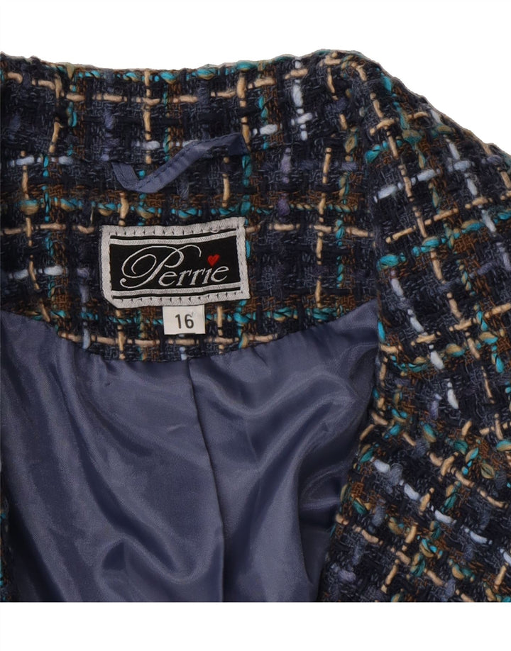 VINTAGE Womens 3 Button Blazer Jacket UK 16 Large Navy Blue Check Vintage Vintage and Second-Hand Vintage from Messina Hembry 