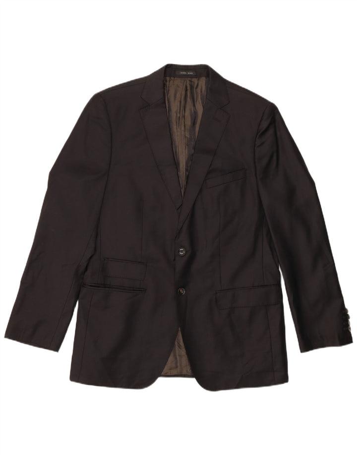 Zara Mens Classics 2 Button Blazer Jacket EU 50 Medium Black Wool