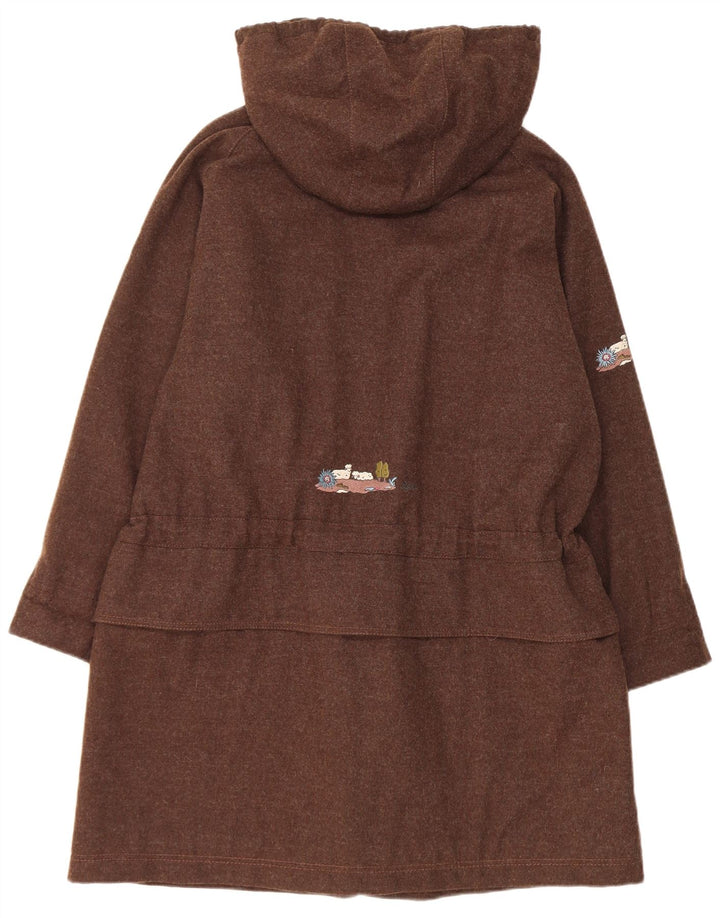 Vintage Womens Oversized Graphic Hooded Parka Jacket UK 10 Small Brown Wool