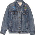 VINTAGE Womens Graphic Denim Jacket UK 16 Large Blue Vintage Vintage and Second-Hand Vintage from Messina Hembry 