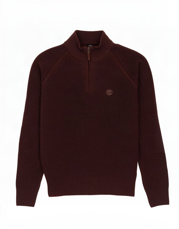 Timberland Pull à col zippé pour homme en laine d'agneau bordeaux Small
