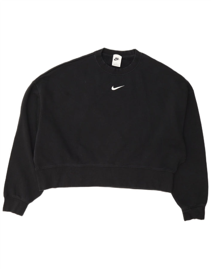 Nike Womens Crop Oversized Sweatshirt Jumper UK 10 Small Black Cotton