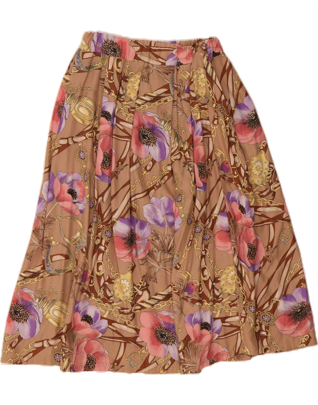VINTAGE Womens Flared Skirt W26 Small Brown Floral Vintage Vintage and Second-Hand Vintage from Messina Hembry 