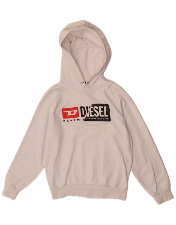 Diesel Mens Graphic Hoodie Jumper XS White Cotton