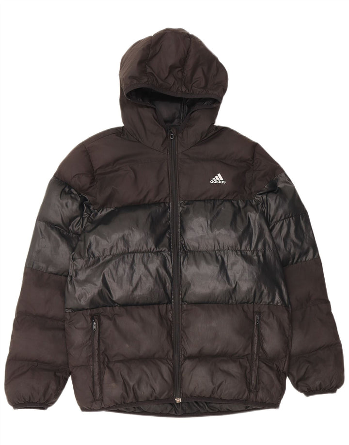 ADIDAS Womens Hooded Padded Jacket UK 16 Large Black Colourblock Polyester