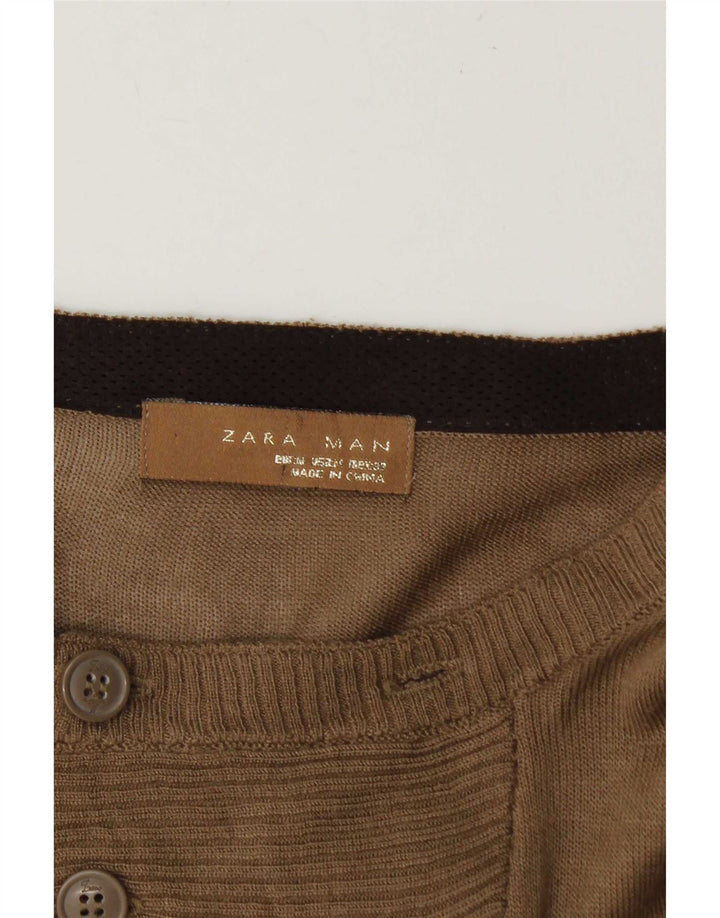 Zara Mens Boat Neck Jumper Sweater Medium Brown