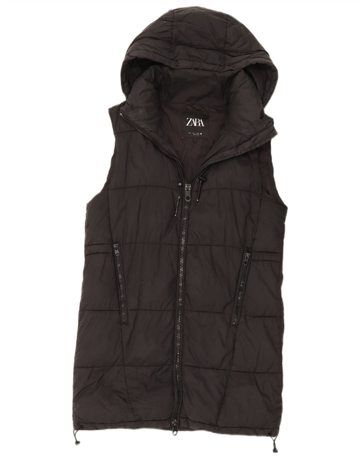 Zara Womens Hooded Oversized Padded Gilet UK 10 Small Black Polyester