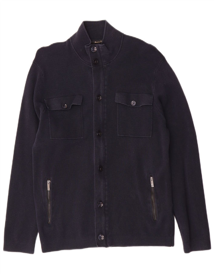 Massimo Dutti Mens Cardigan Sweater Medium Navy Blue Cotton