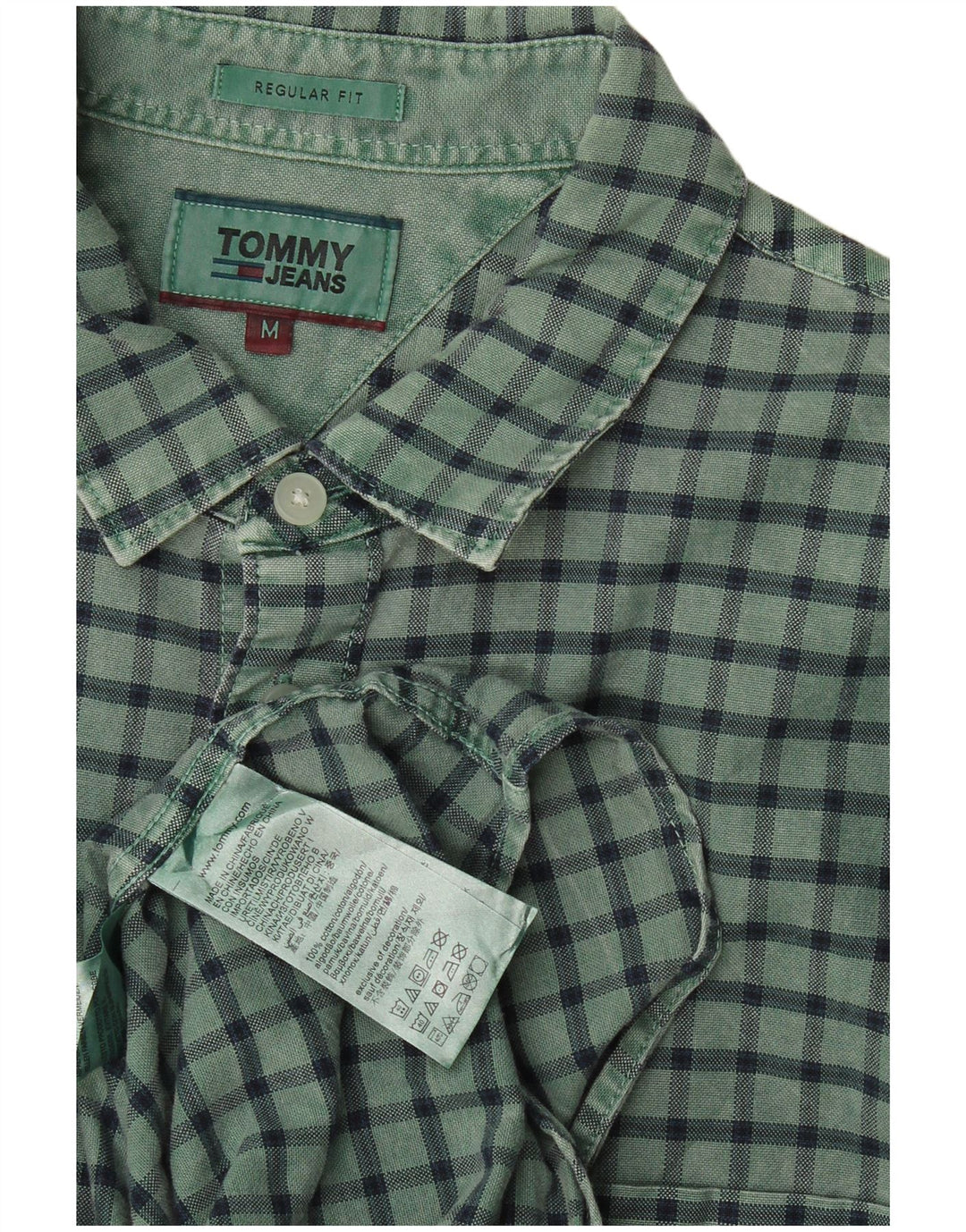 Tommy Hilfiger Mens Regular Fit Shirt Medium Green Check Cotton