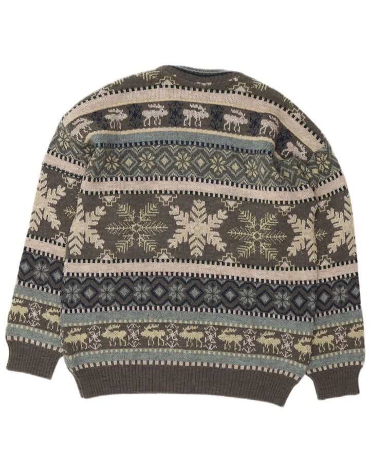 Liberti Mens Crew Neck Jumper Sweater Medium Grey Fair Isle Wool