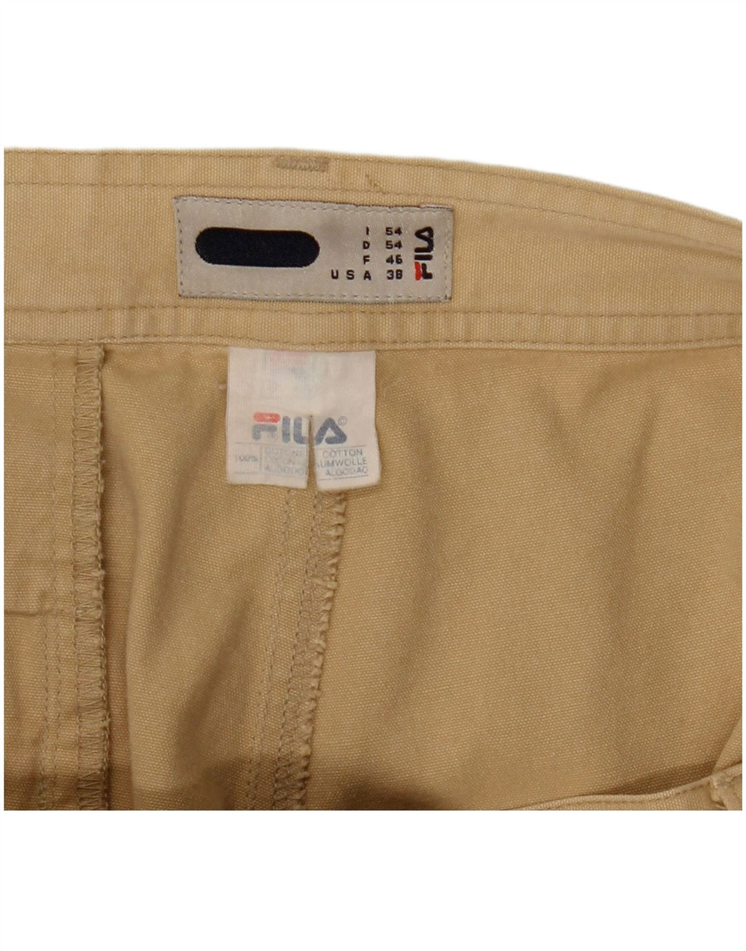 Fila Mens Straight Cargo Trousers W38 L29 Beige Cotton
