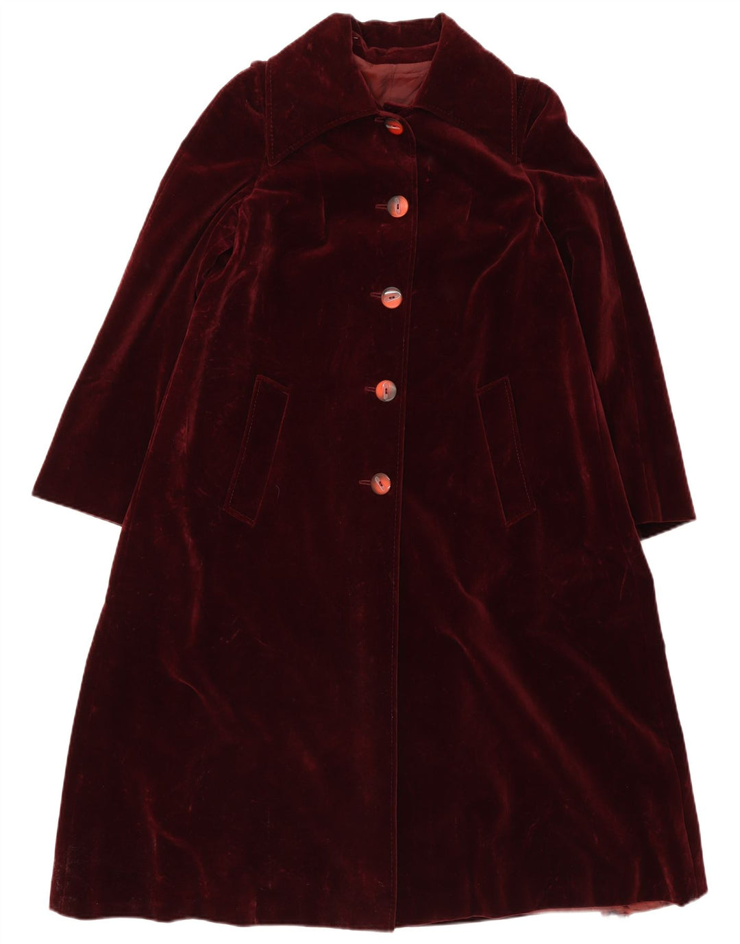 Vintage Womens Velvet Overcoat IT 46 Large Burgundy
