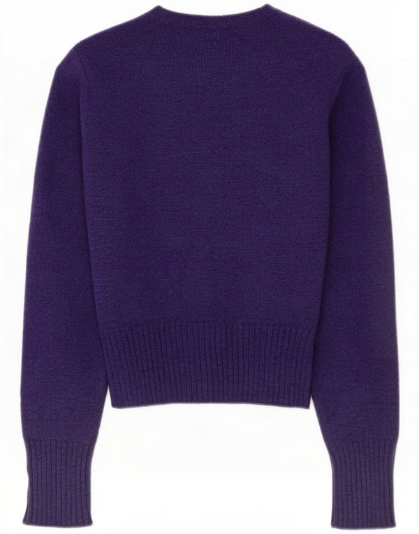 Benetton Womens Crop Graphic Boat Neck Jumper Sweater UK 10 Small Purple
