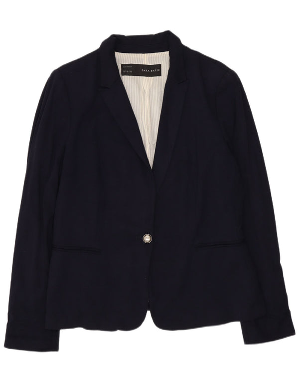 Chaqueta Blazer de 1 botón Zara Mujer UK 40 XL Azul Marino Viscosa