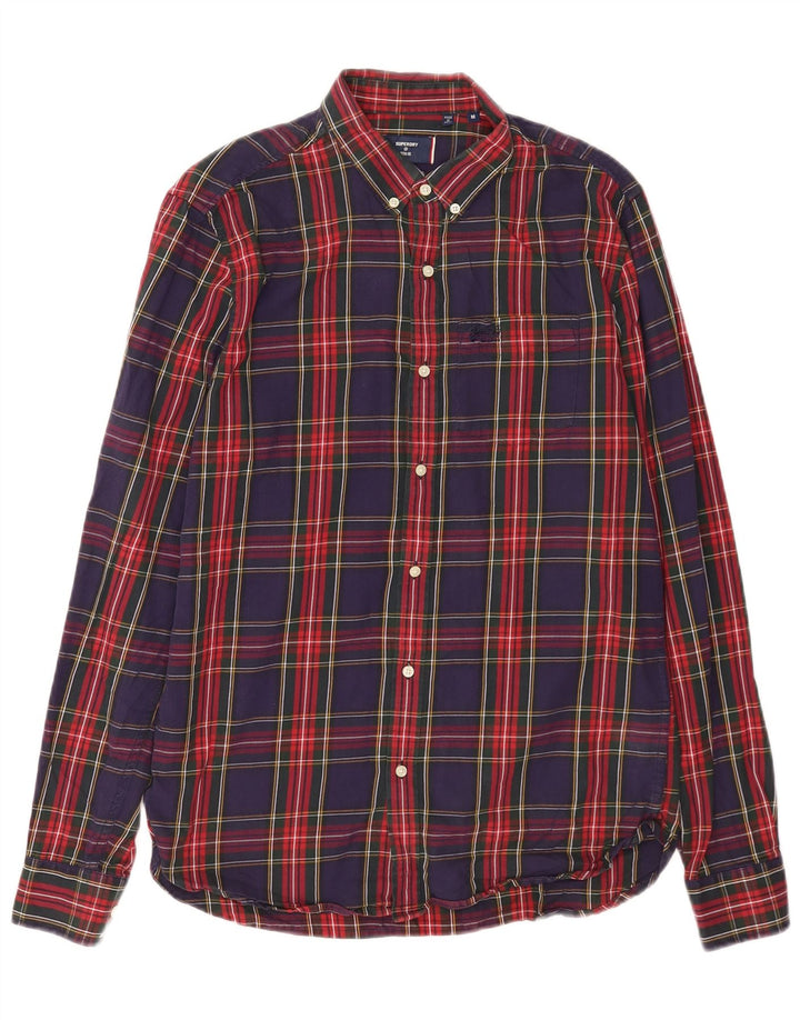 Superdry Mens Flannel Shirt Medium Navy Blue Check Cotton