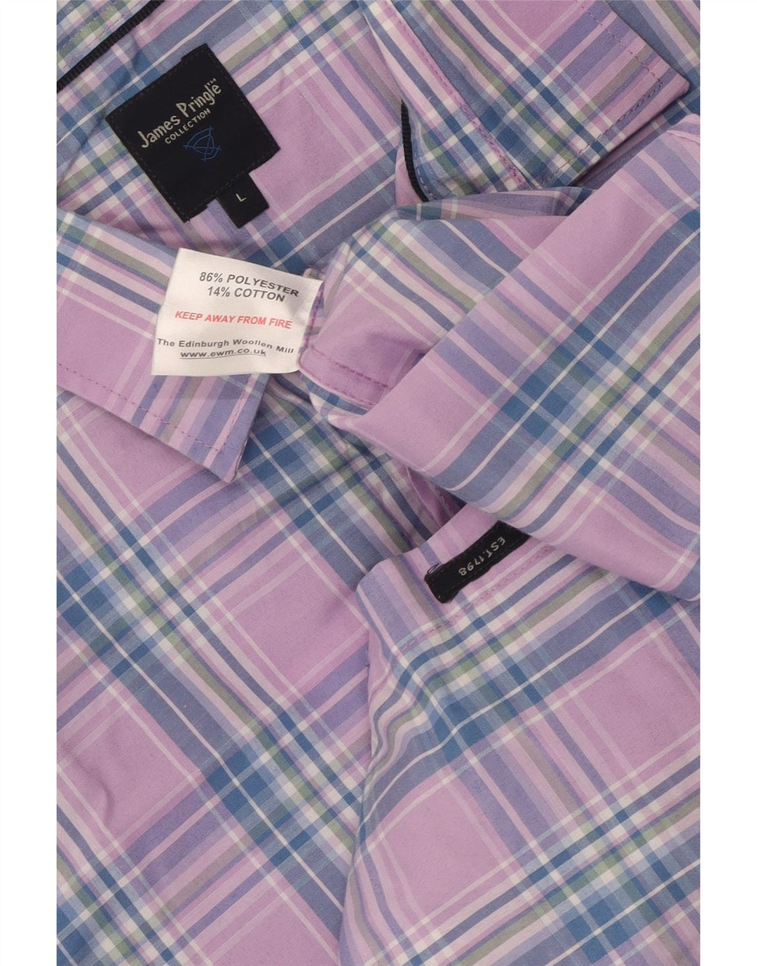 JAMES PRINGLE Mens Short Sleeve Shirt Large Purple Check Polyester