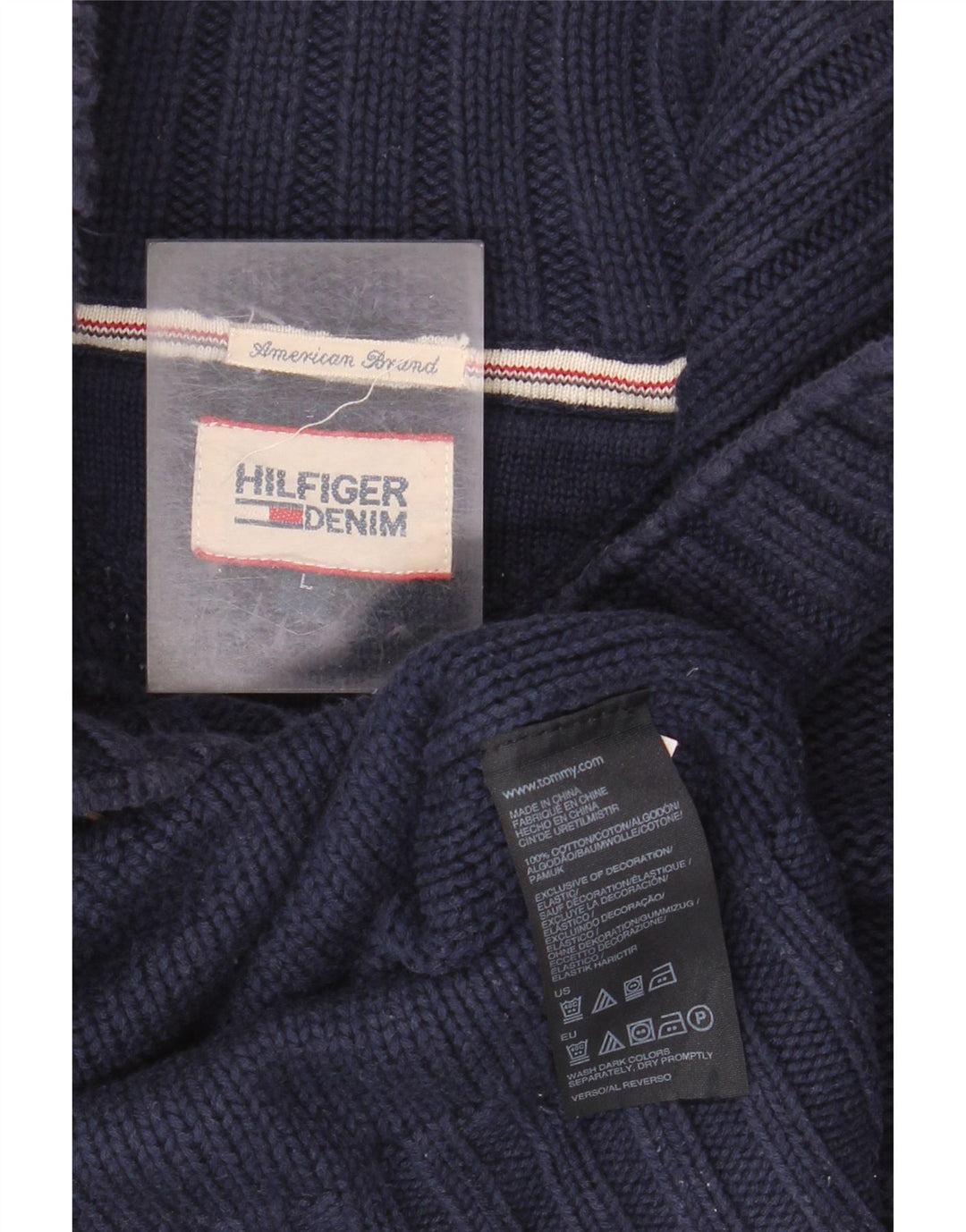 Tommy Hilfiger Mens Button Neck Jumper Sweater Large Navy Blue Cotton