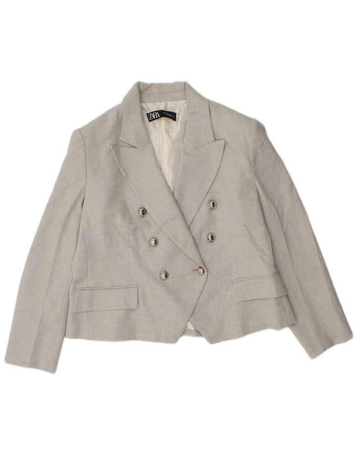 Zara Dame Crop Dobbeltradet Blazer Jacket UK 18 XL Grå Polyester