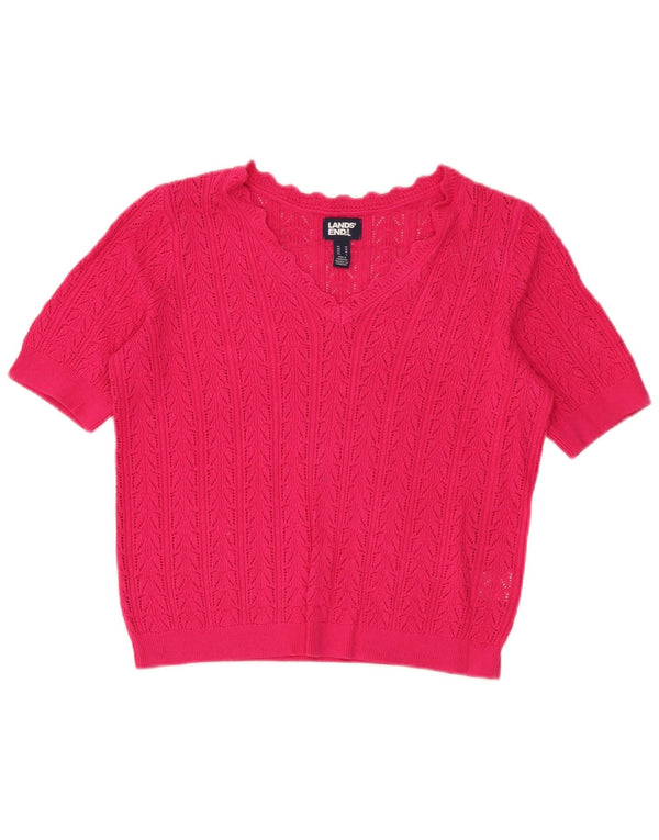Maglione maglione con scollo a V vestibilità ampia da donna Lands End UK 14 Rosa medio