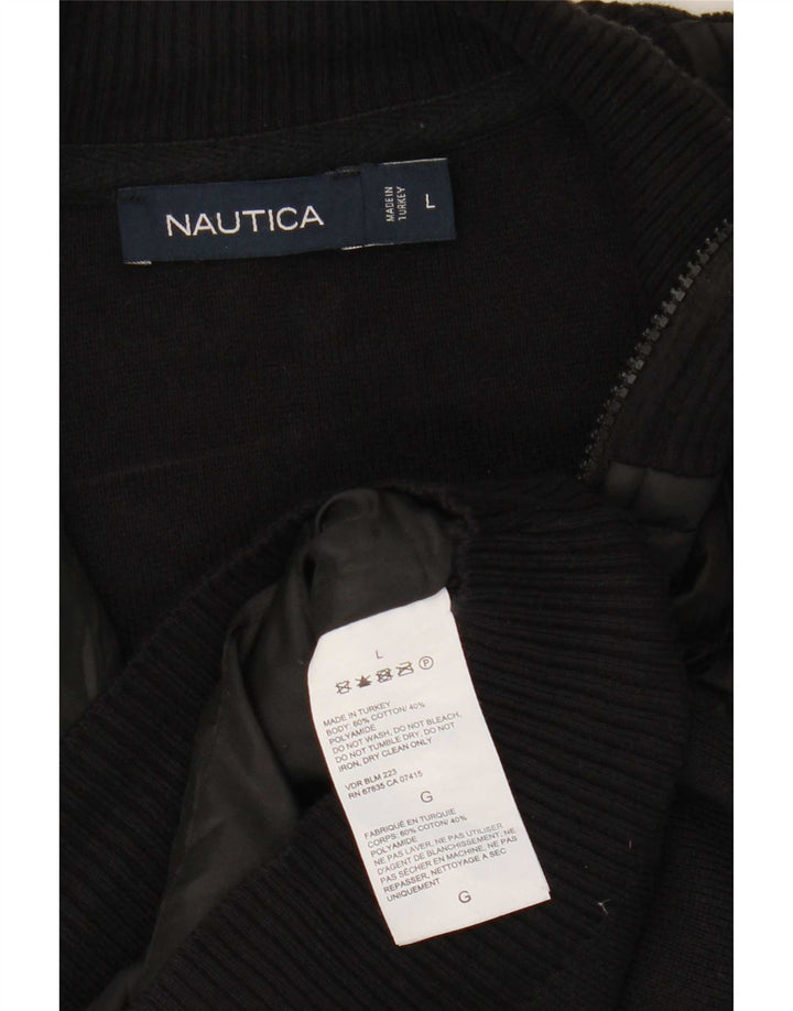Nautica Mens Cardigan Sweater Large Black Cotton
