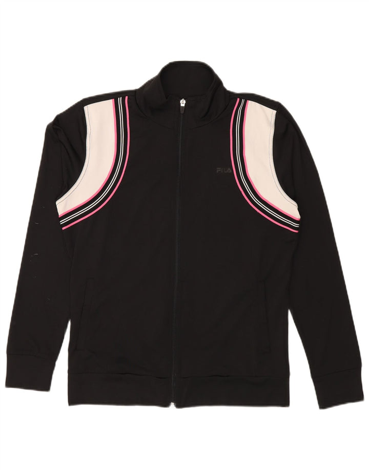 FILA Damen-Trainingsanzug-Top-Jacke, UK 16, groß, schwarzes Farbblock-Polyester