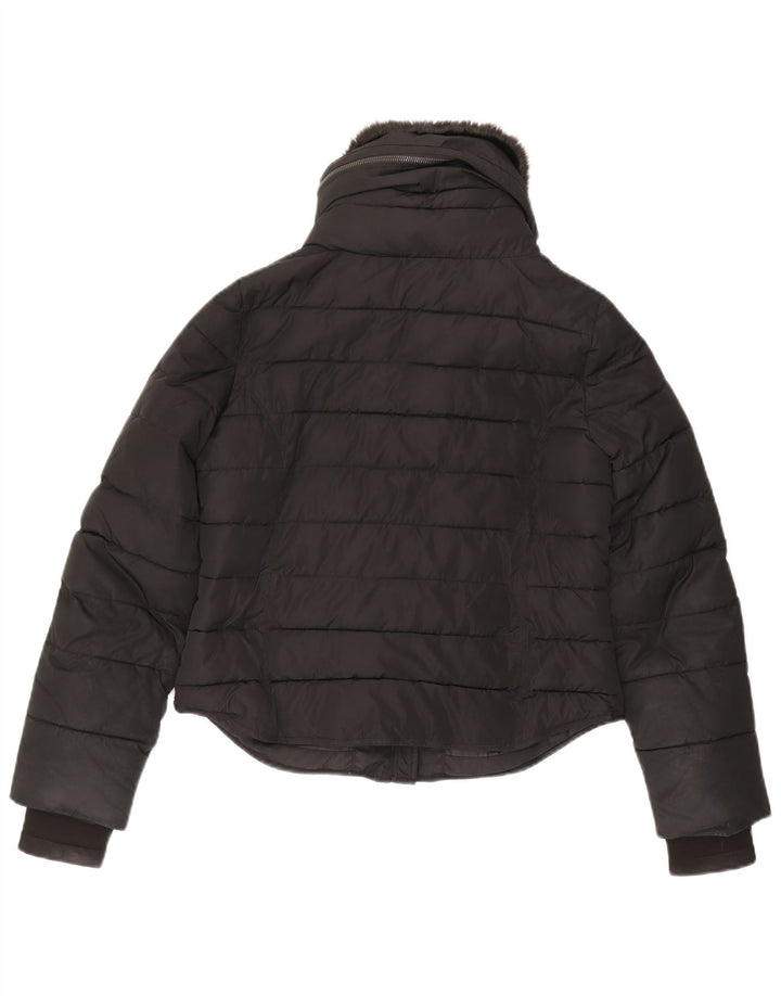 French Connection Chaqueta acolchada con capucha para mujer UK 10 Small Poliéster negro