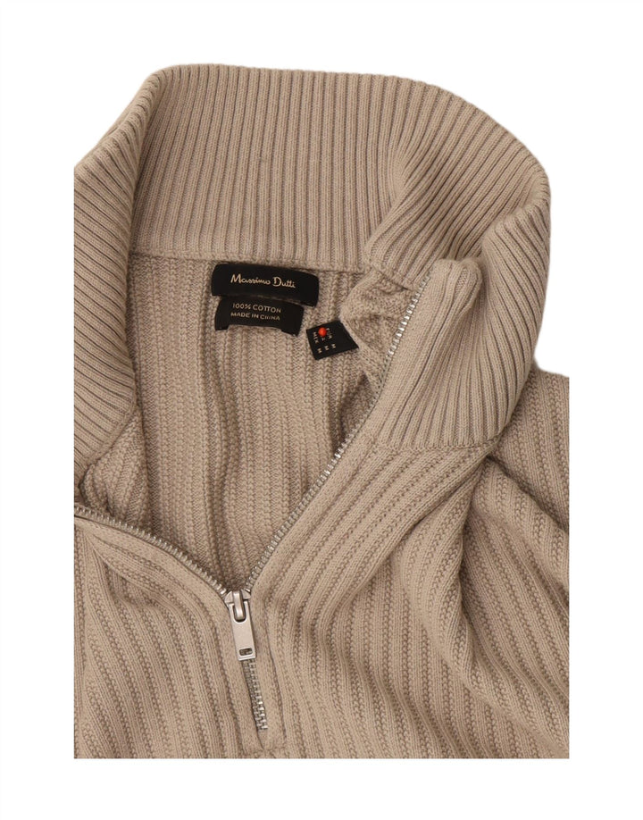 Massimo Dutti Herre Zip Neck Jumper Sweater Medium Beige Bomuld