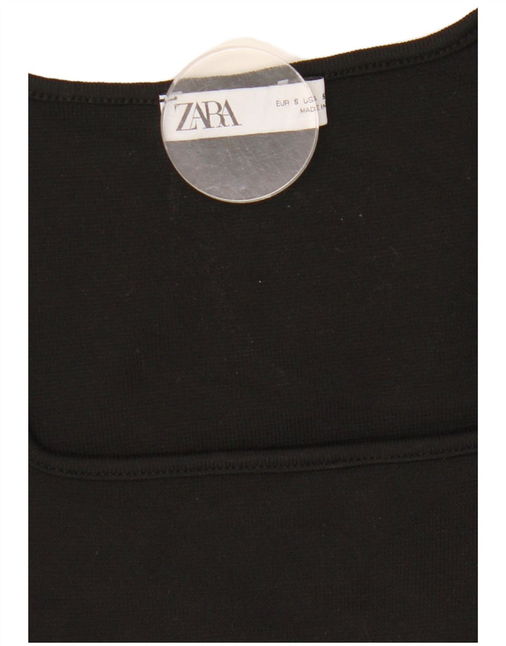 Zara Dame Crop Top Langærmet UK 8 Lille Sort
