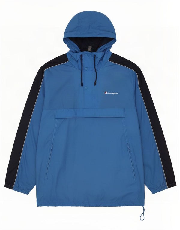 Champion Mens Hooded Anorak Rain Jacket UK 42 XL Blue Colourblock